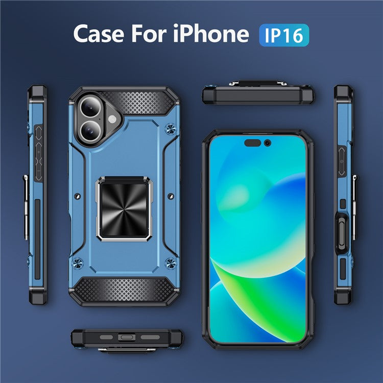 For iPhone 16 Case Military Grade Anti-Drop TPU+PC Phone Shell - Navy Blue