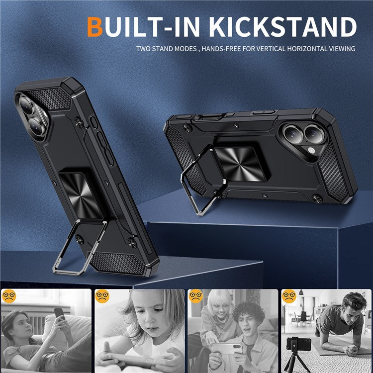 For iPhone 16 Case Military Grade Anti-Drop TPU+PC Phone Shell - Black