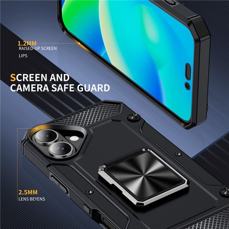 For iPhone 16 Case Military Grade Anti-Drop TPU+PC Phone Shell - Black