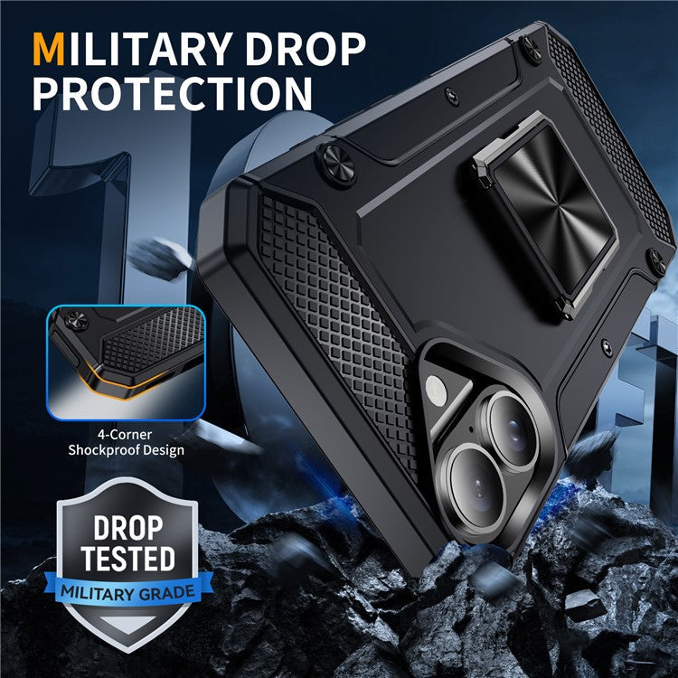 For iPhone 16 Case Military Grade Anti-Drop TPU+PC Phone Shell - Black