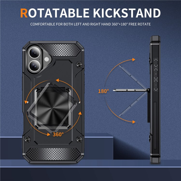 For iPhone 16 Case Military Grade Anti-Drop TPU+PC Phone Shell - Black