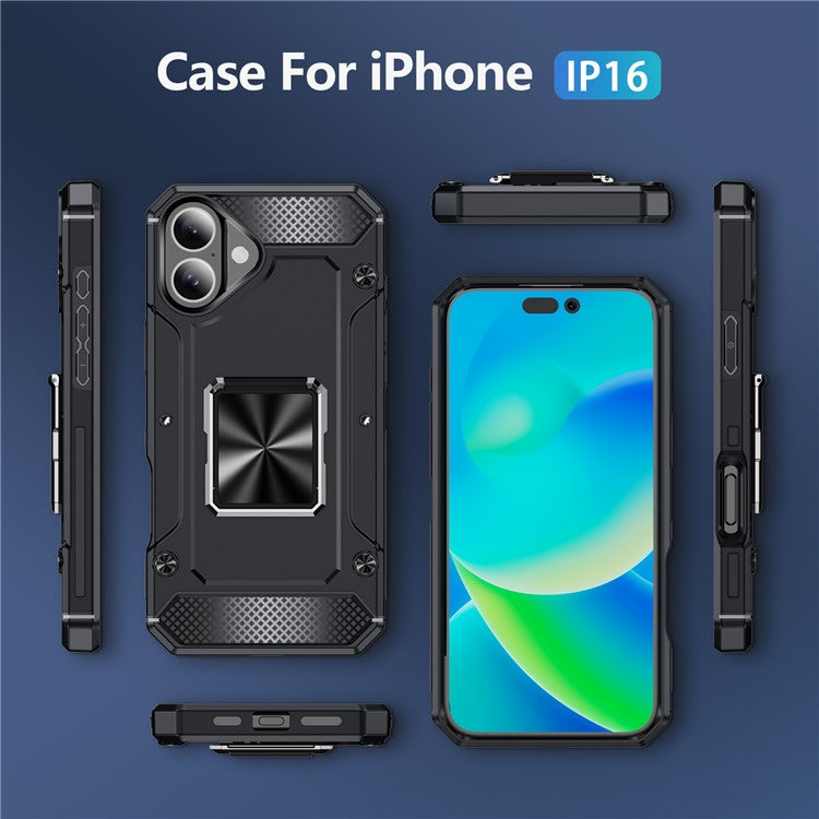For iPhone 16 Case Military Grade Anti-Drop TPU+PC Phone Shell - Black
