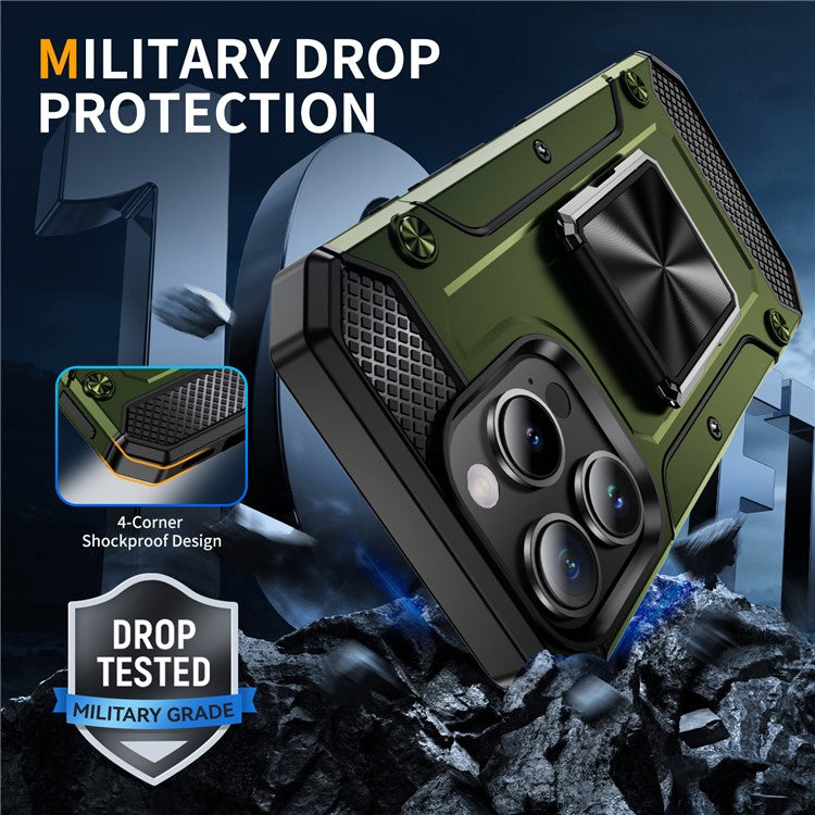 For iPhone 16 Pro Case Military Grade Anti-Drop TPU+PC Phone Shell - Army Green