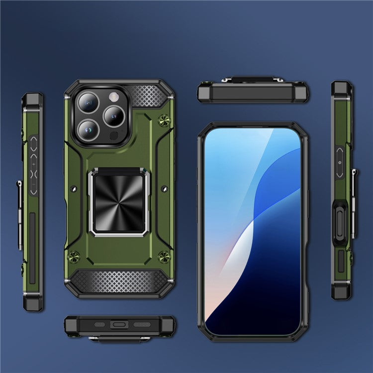 For iPhone 16 Pro Case Military Grade Anti-Drop TPU+PC Phone Shell - Army Green