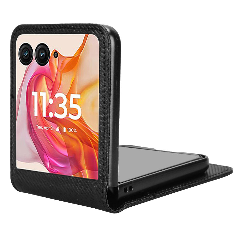 For Motorola Razr 50 Ultra 5G Case PU Leather+PC Card Holder Mobile Phone Cover - Black