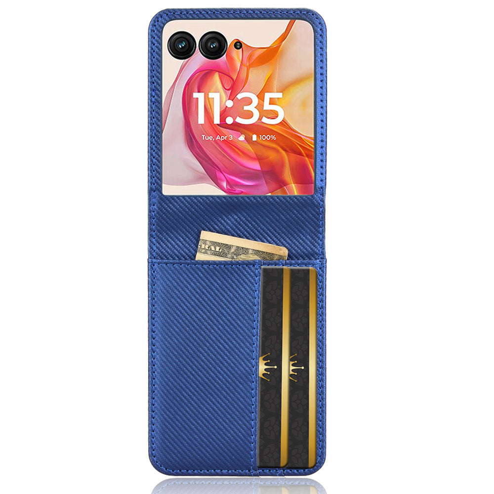 For Motorola Razr 50 Ultra 5G Case PU Leather+PC Card Holder Mobile Phone Cover - Blue