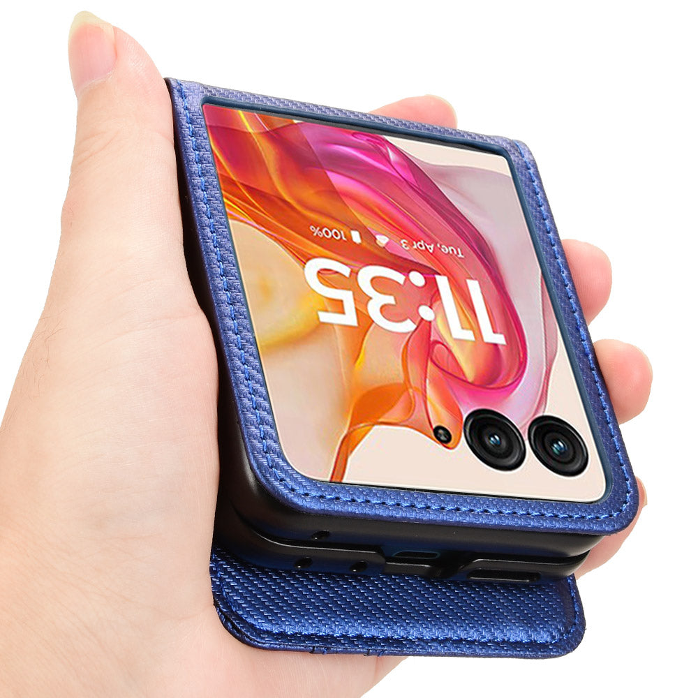For Motorola Razr 50 Ultra 5G Case PU Leather+PC Card Holder Mobile Phone Cover - Blue