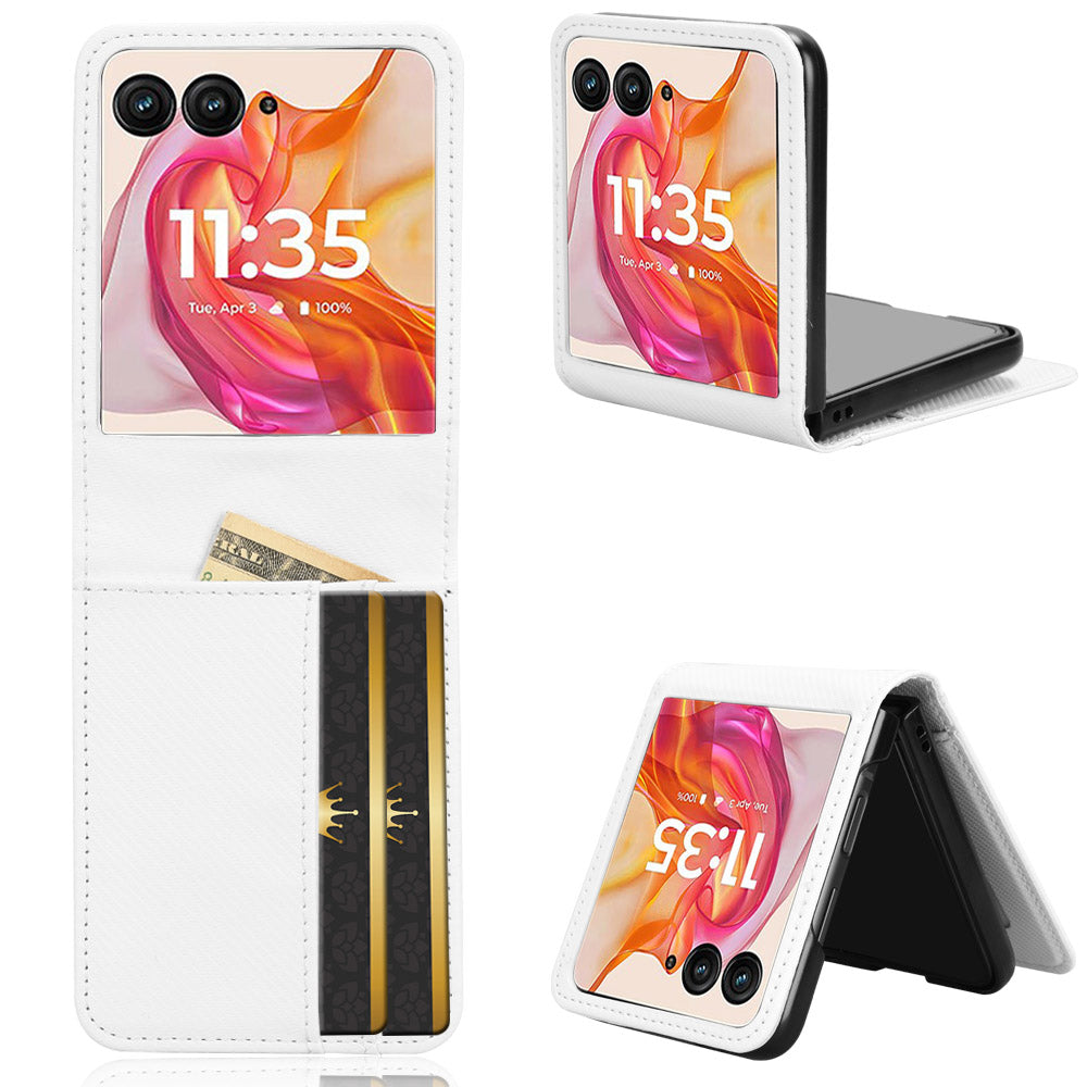 For Motorola Razr 50 Ultra 5G Case PU Leather+PC Card Holder Mobile Phone Cover - White