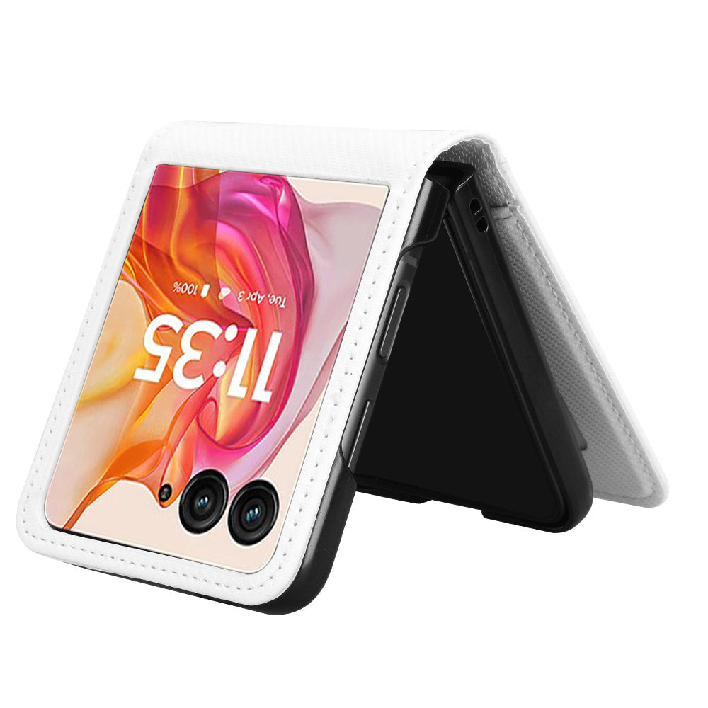 For Motorola Razr 50 Ultra 5G Case PU Leather+PC Card Holder Mobile Phone Cover - White