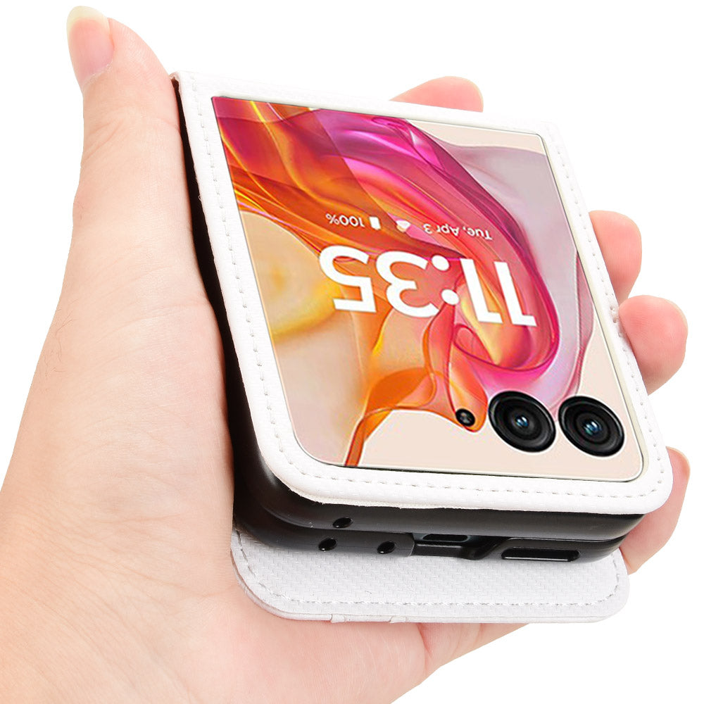 For Motorola Razr 50 Ultra 5G Case PU Leather+PC Card Holder Mobile Phone Cover - White