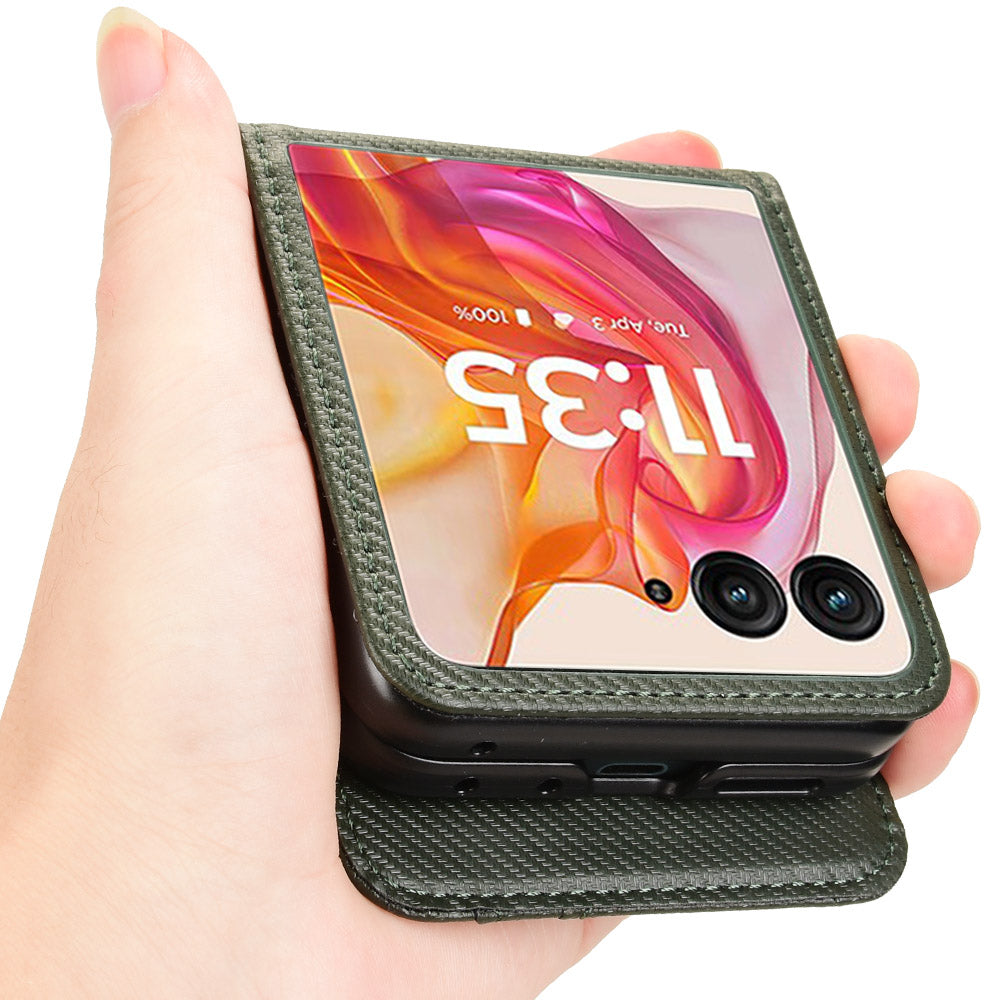 For Motorola Razr 50 Ultra 5G Case PU Leather+PC Card Holder Mobile Phone Cover - Green