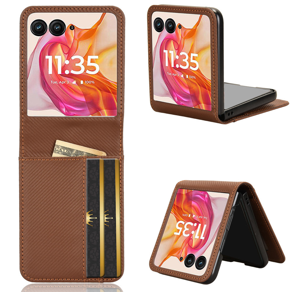 For Motorola Razr 50 Ultra 5G Case PU Leather+PC Card Holder Mobile Phone Cover - Brown
