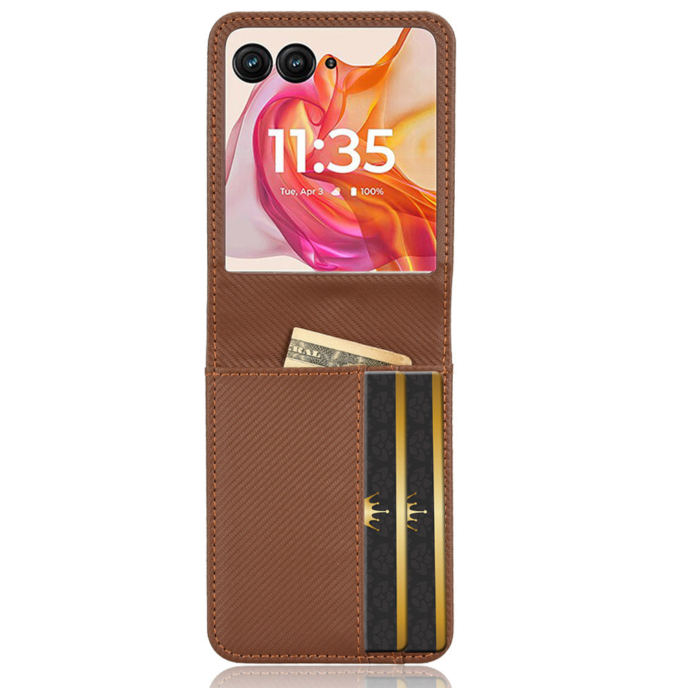 For Motorola Razr 50 Ultra 5G Case PU Leather+PC Card Holder Mobile Phone Cover - Brown