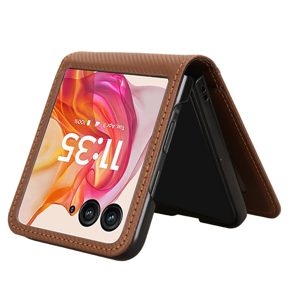 For Motorola Razr 50 Ultra 5G Case PU Leather+PC Card Holder Mobile Phone Cover - Brown