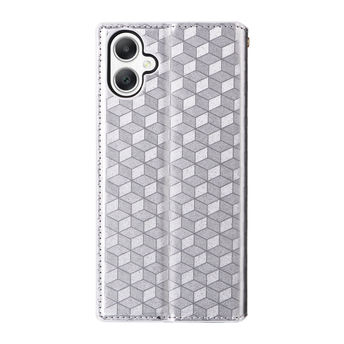 For Samsung Galaxy A06 Wallet Case Rhombus Imprinted Leather Phone Cover - Silver