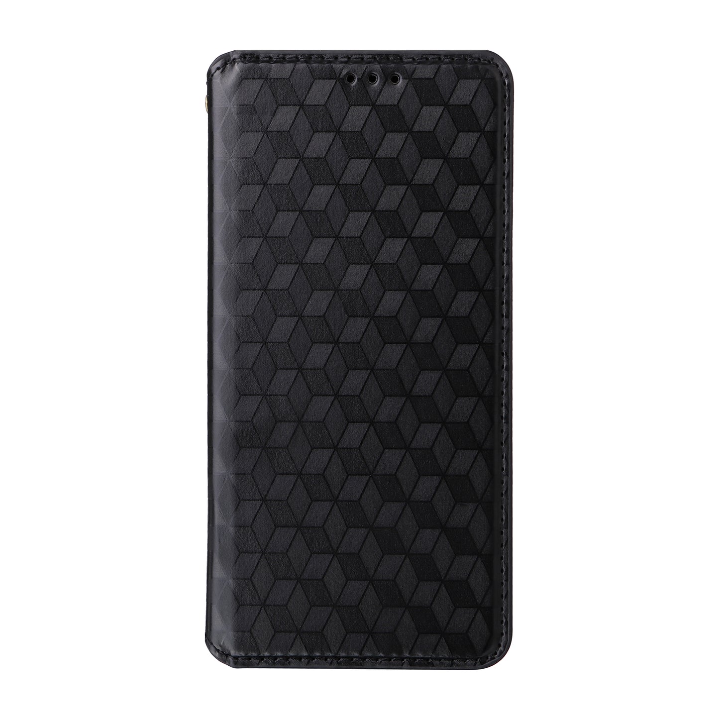 For Samsung Galaxy A06 Wallet Case Rhombus Imprinted Leather Phone Cover - Black
