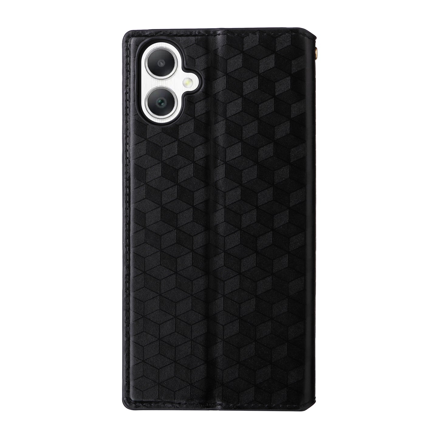 For Samsung Galaxy A06 Wallet Case Rhombus Imprinted Leather Phone Cover - Black