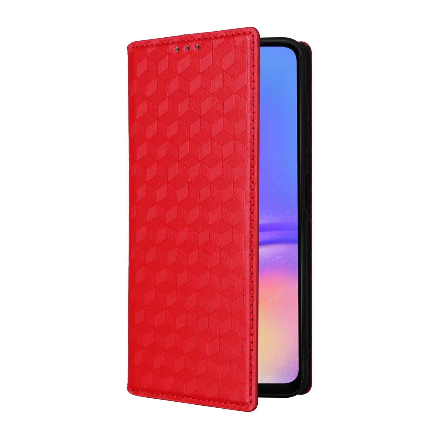 For Samsung Galaxy A06 Wallet Case Rhombus Imprinted Leather Phone Cover - Red