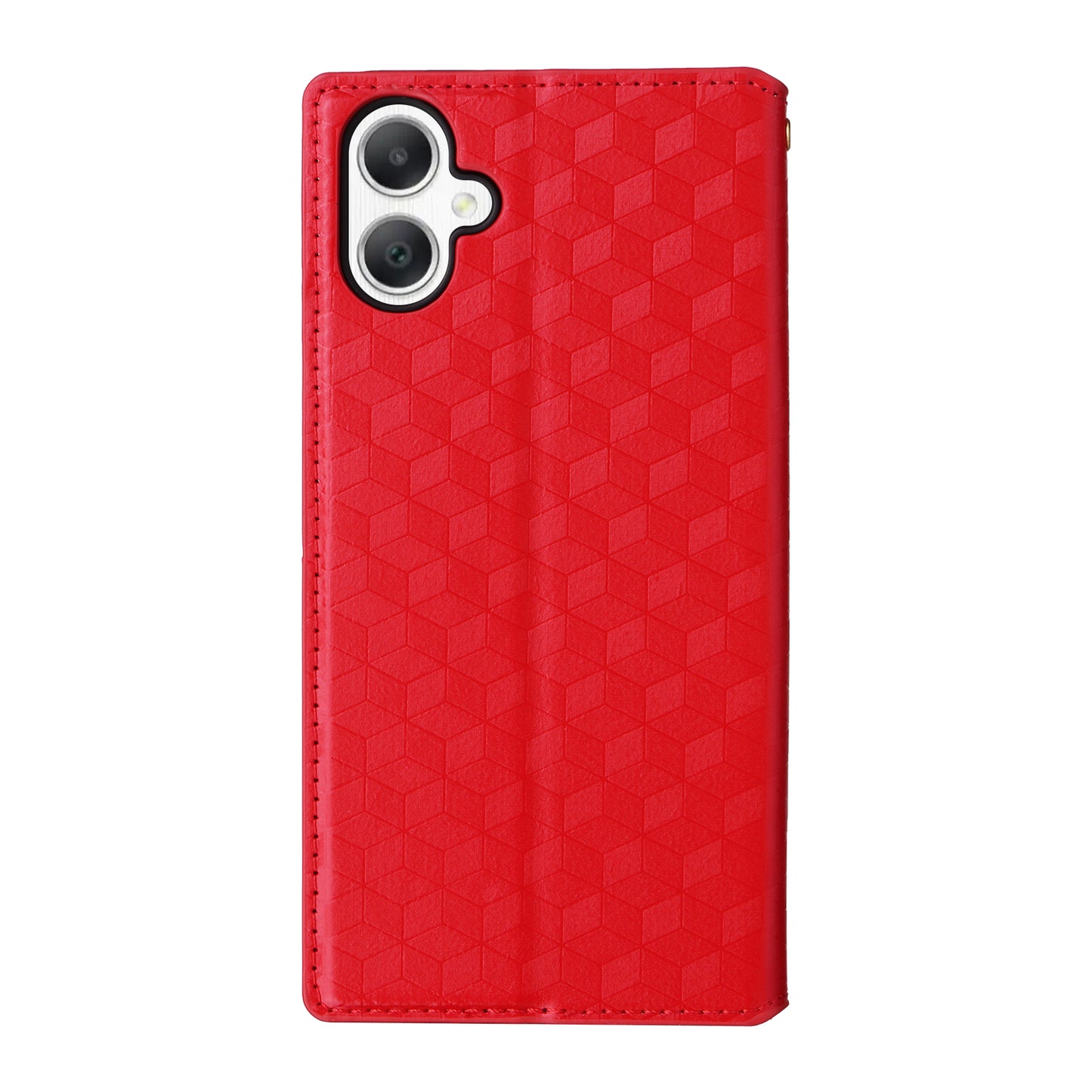 For Samsung Galaxy A06 Wallet Case Rhombus Imprinted Leather Phone Cover - Red