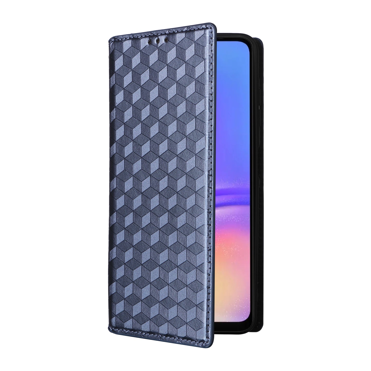 For Samsung Galaxy A06 Wallet Case Rhombus Imprinted Leather Phone Cover - Blue