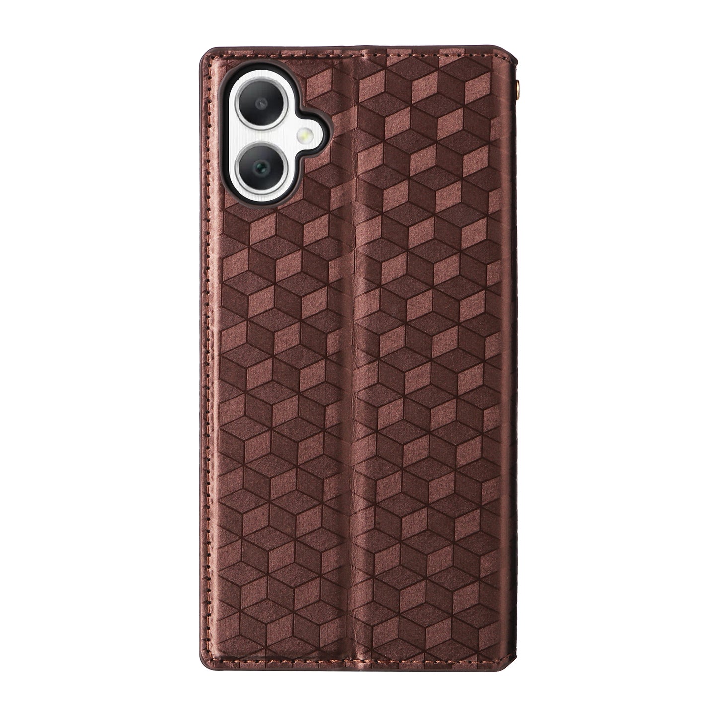 For Samsung Galaxy A06 Wallet Case Rhombus Imprinted Leather Phone Cover - Brown