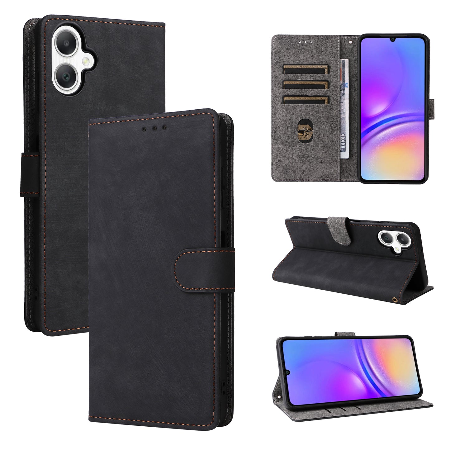 For Samsung Galaxy A06 Wallet Case RFID Blocking PU Leather Cover Stand View - Black