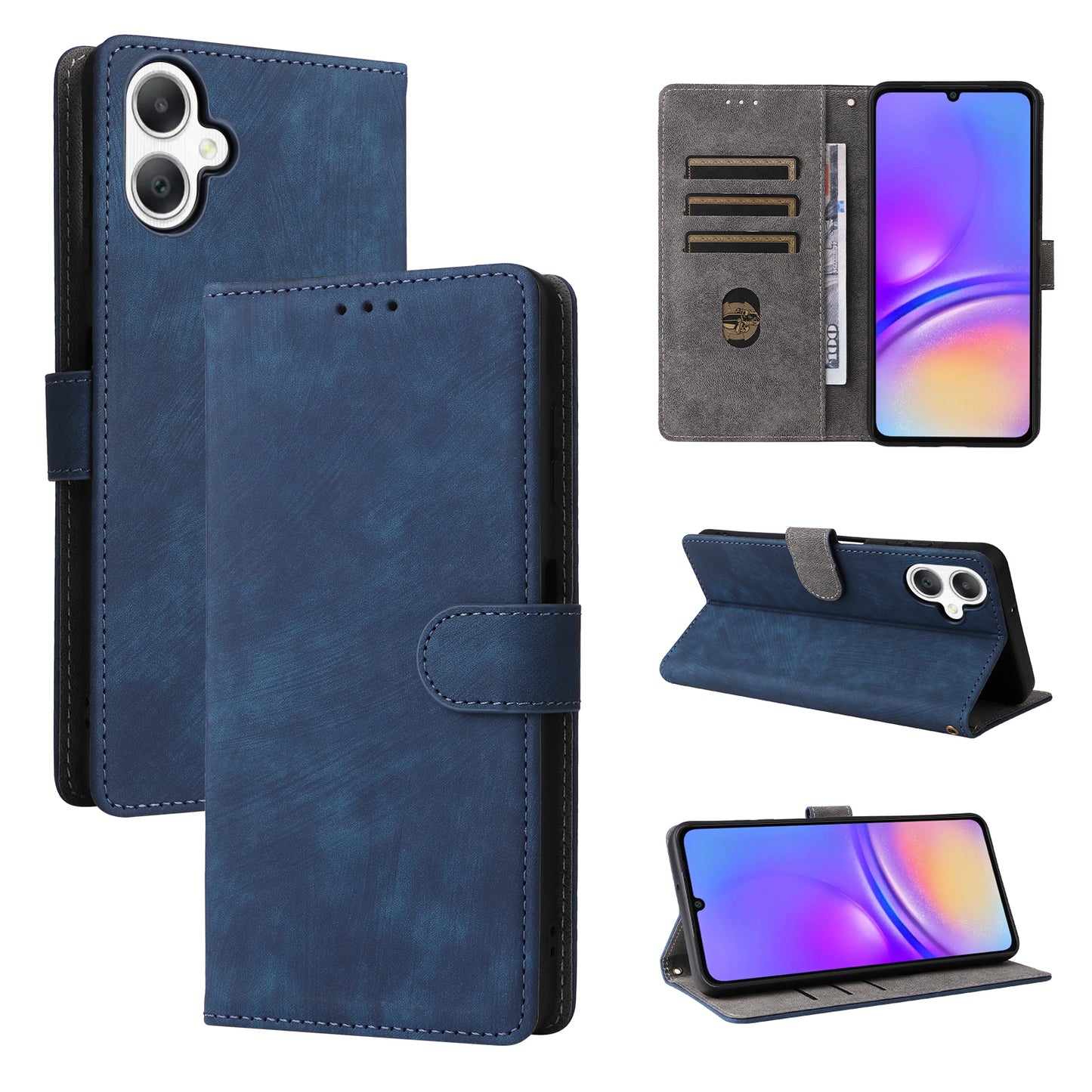 For Samsung Galaxy A06 Wallet Case RFID Blocking PU Leather Cover Stand View - Blue