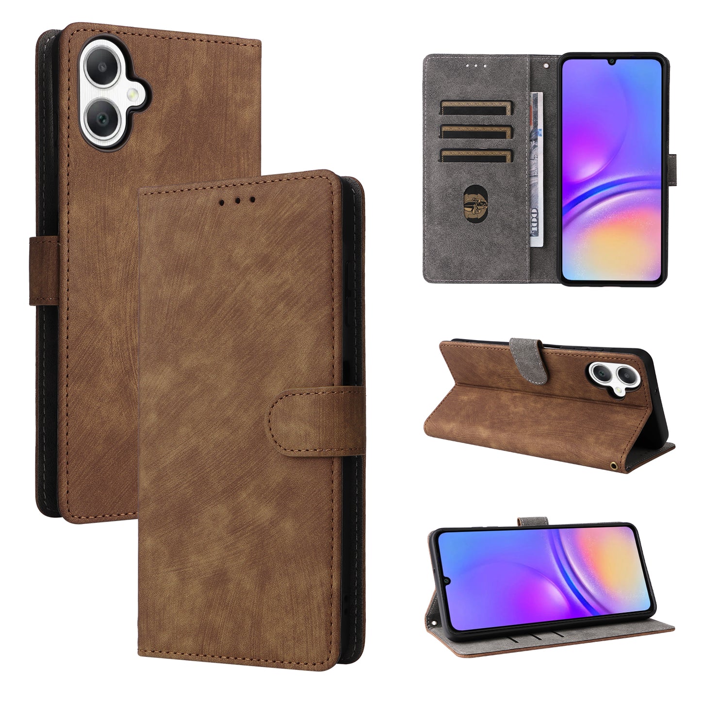 For Samsung Galaxy A06 Wallet Case RFID Blocking PU Leather Cover Stand View - Brown