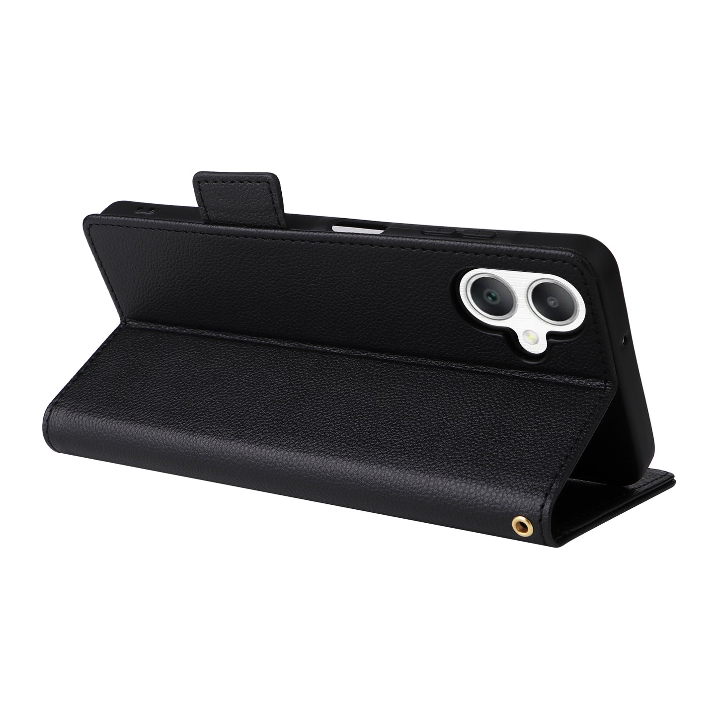 For Samsung Galaxy A06 Case Litchi Texture PU Leather Wallet Flip Phone Cover - Black