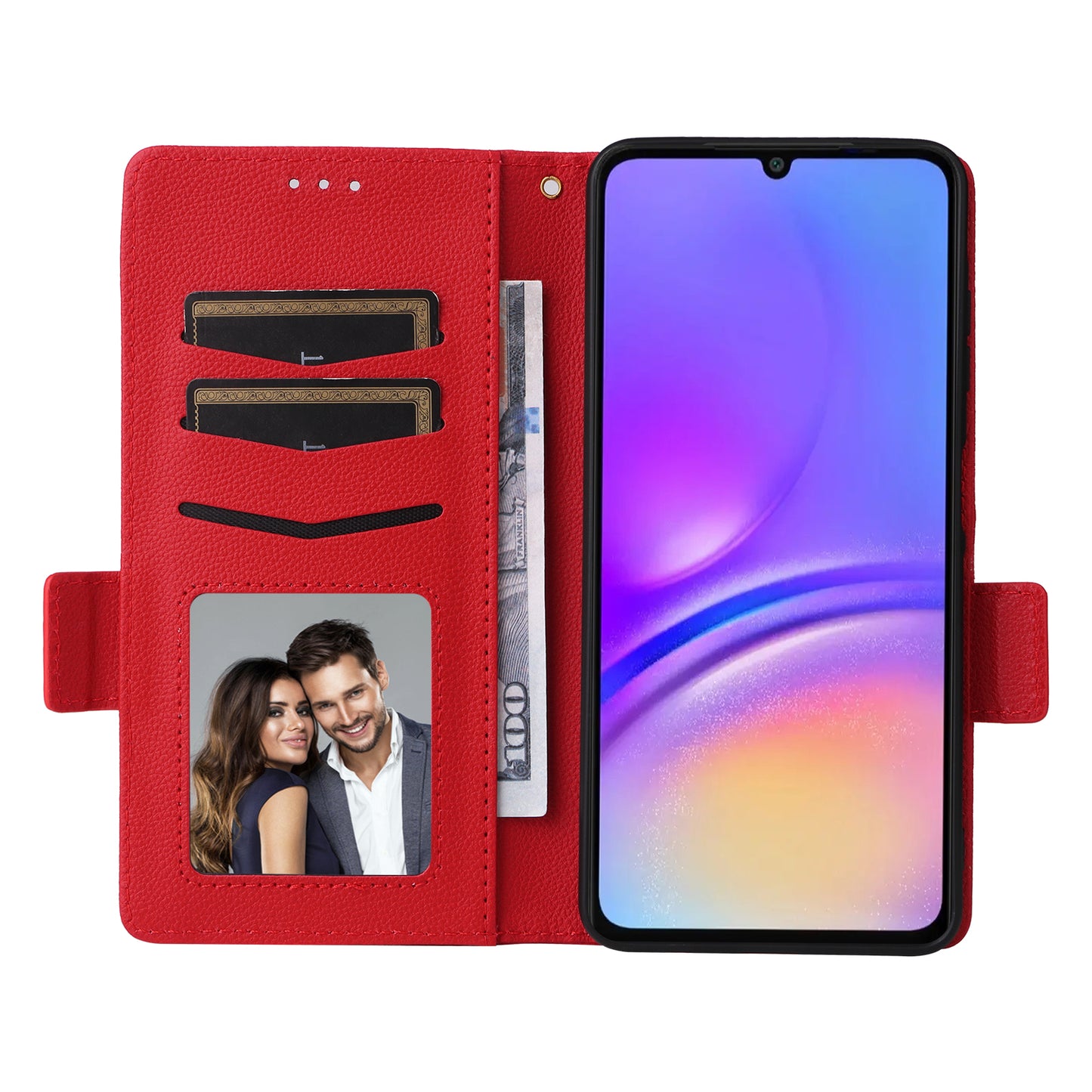 For Samsung Galaxy A06 Case Litchi Texture PU Leather Wallet Flip Phone Cover - Red