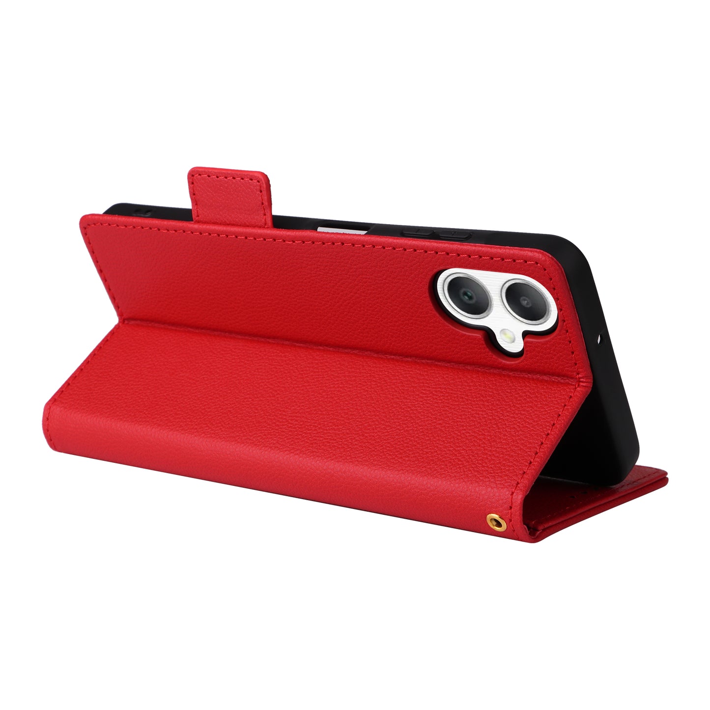 For Samsung Galaxy A06 Case Litchi Texture PU Leather Wallet Flip Phone Cover - Red