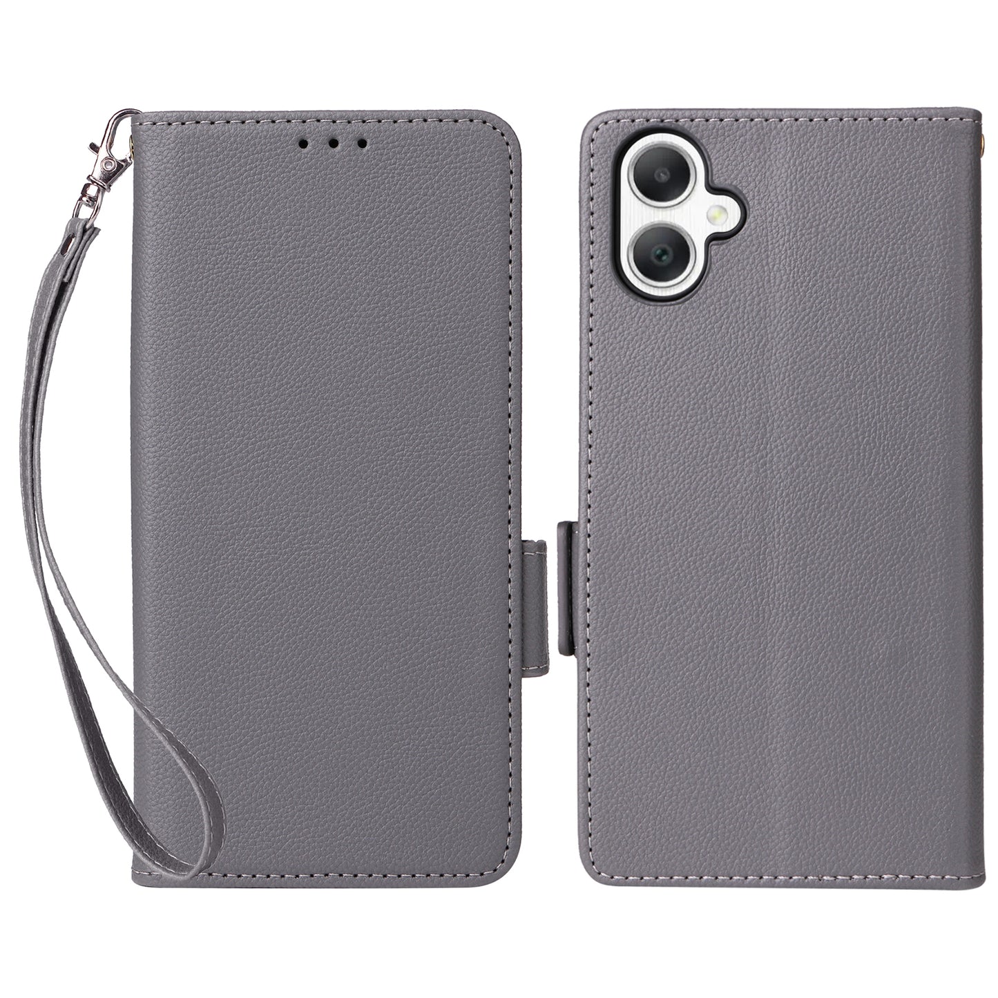 For Samsung Galaxy A06 Case Litchi Texture PU Leather Wallet Flip Phone Cover - Grey