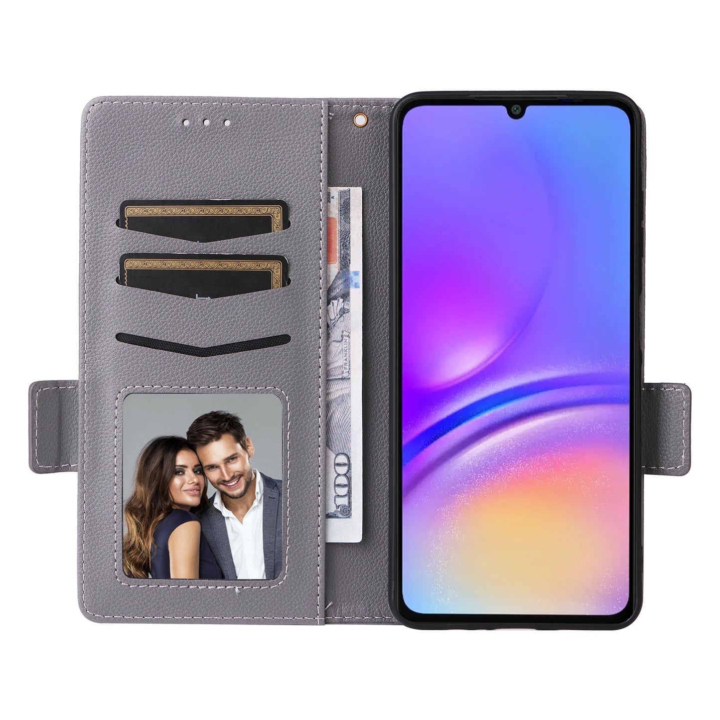 For Samsung Galaxy A06 Case Litchi Texture PU Leather Wallet Flip Phone Cover - Grey