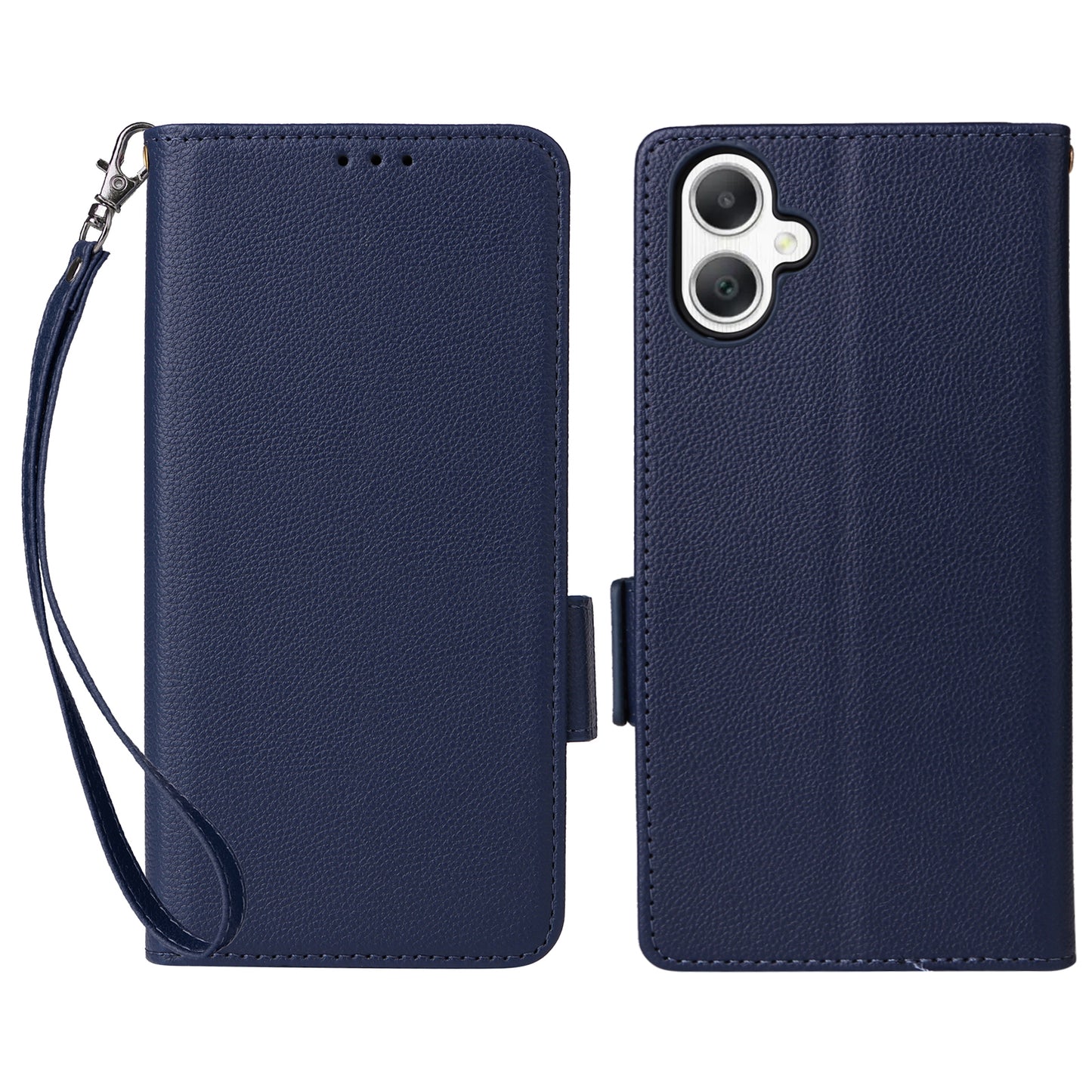 For Samsung Galaxy A06 Case Litchi Texture PU Leather Wallet Flip Phone Cover - Dark Blue