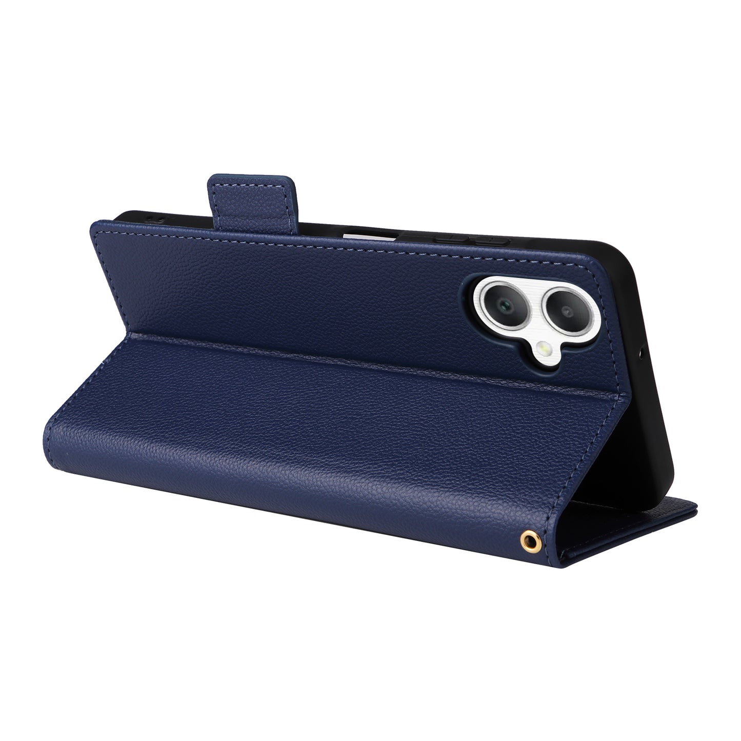 For Samsung Galaxy A06 Case Litchi Texture PU Leather Wallet Flip Phone Cover - Dark Blue