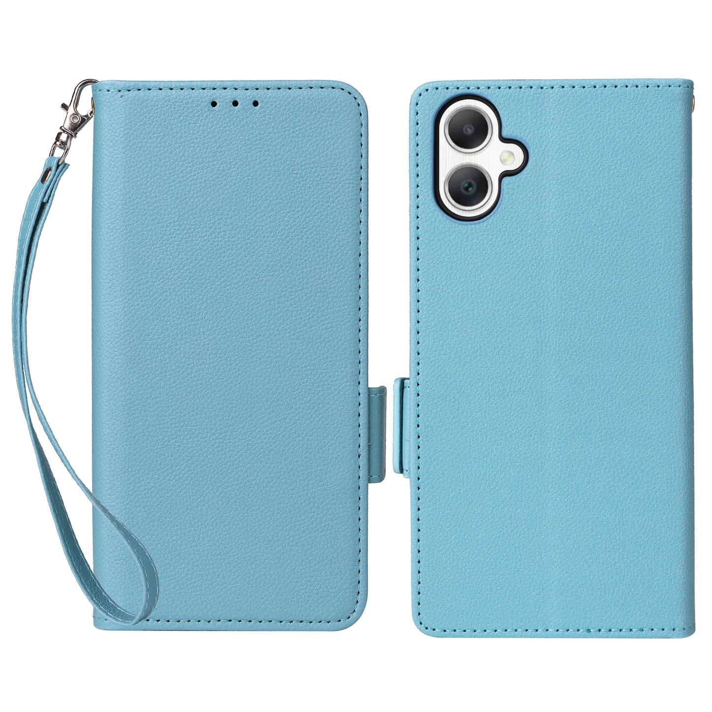 For Samsung Galaxy A06 Case Litchi Texture PU Leather Wallet Flip Phone Cover - Baby Blue