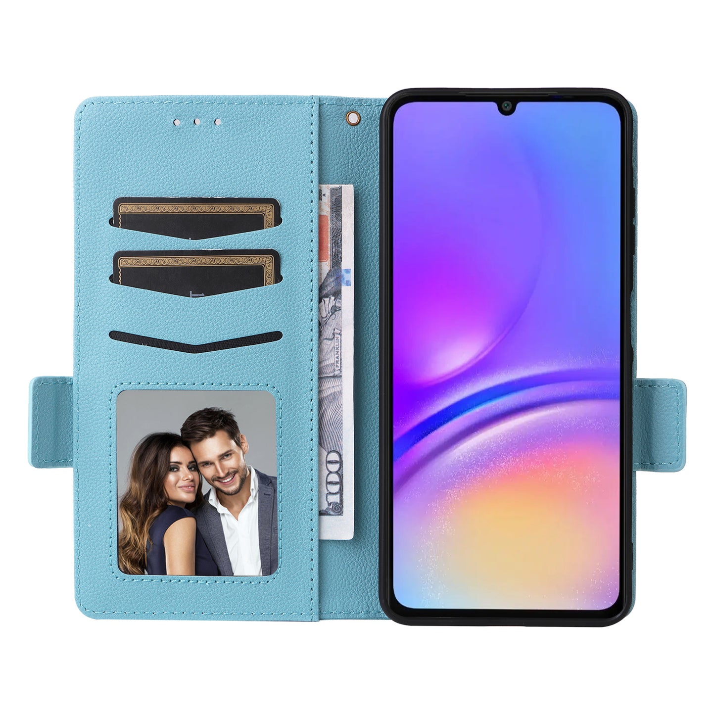 For Samsung Galaxy A06 Case Litchi Texture PU Leather Wallet Flip Phone Cover - Baby Blue