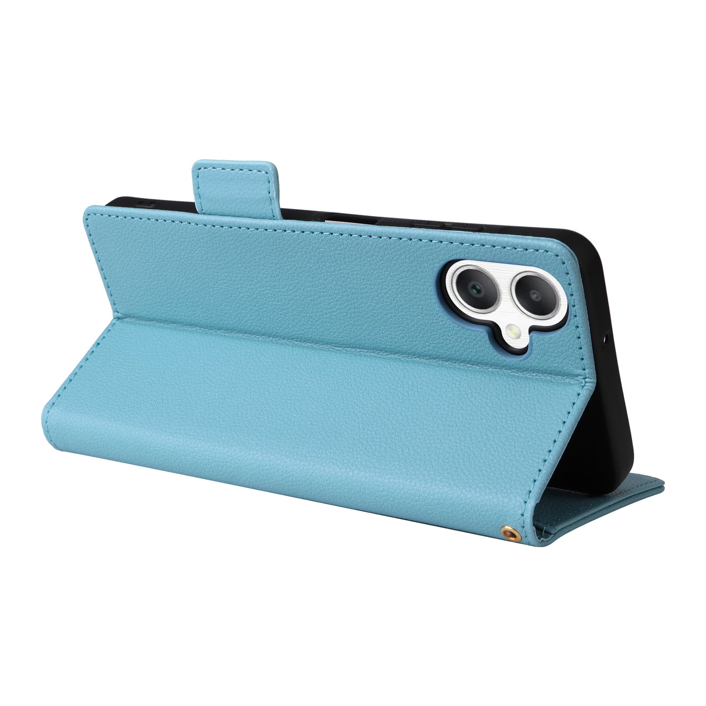 For Samsung Galaxy A06 Case Litchi Texture PU Leather Wallet Flip Phone Cover - Baby Blue