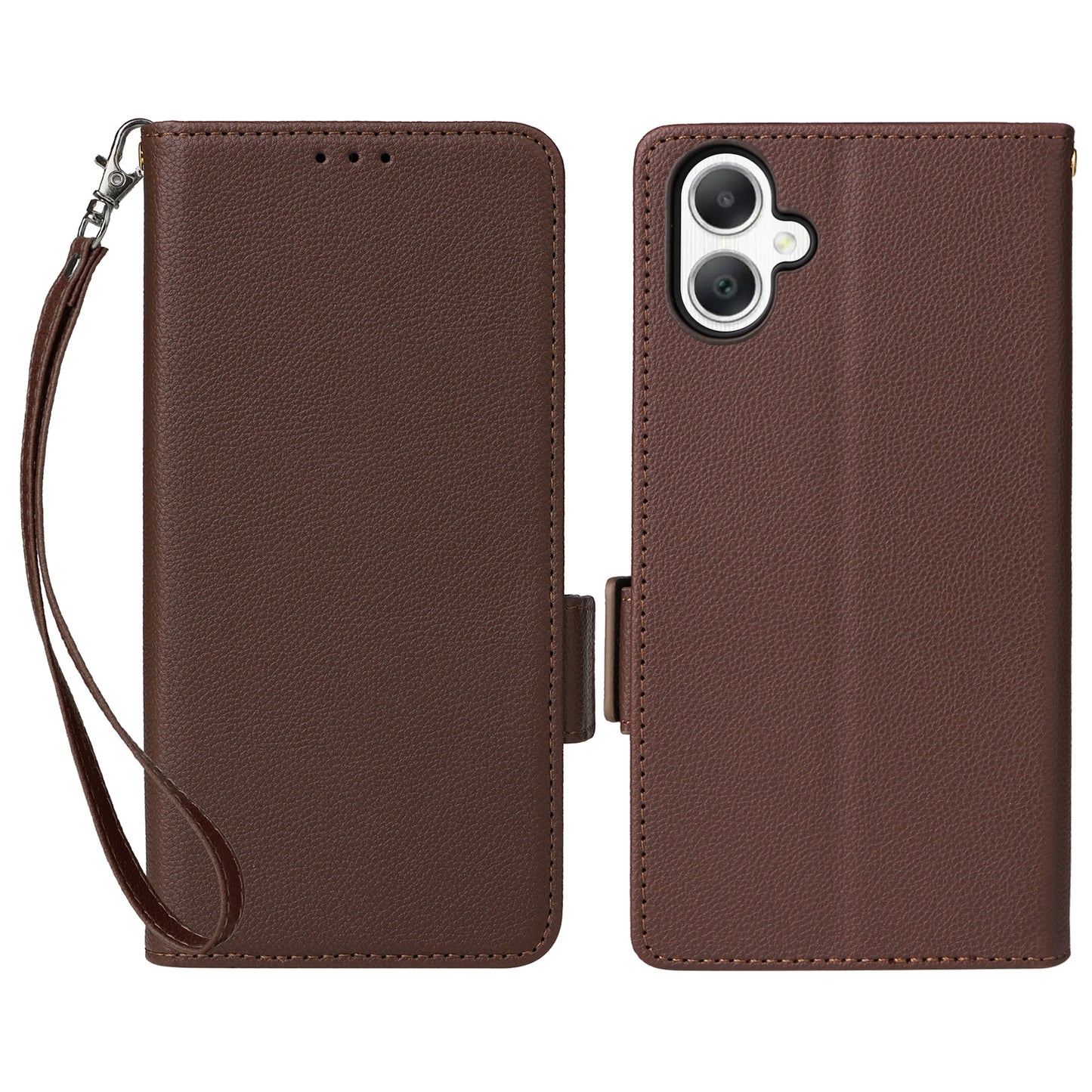 For Samsung Galaxy A06 Case Litchi Texture PU Leather Wallet Flip Phone Cover - Brown