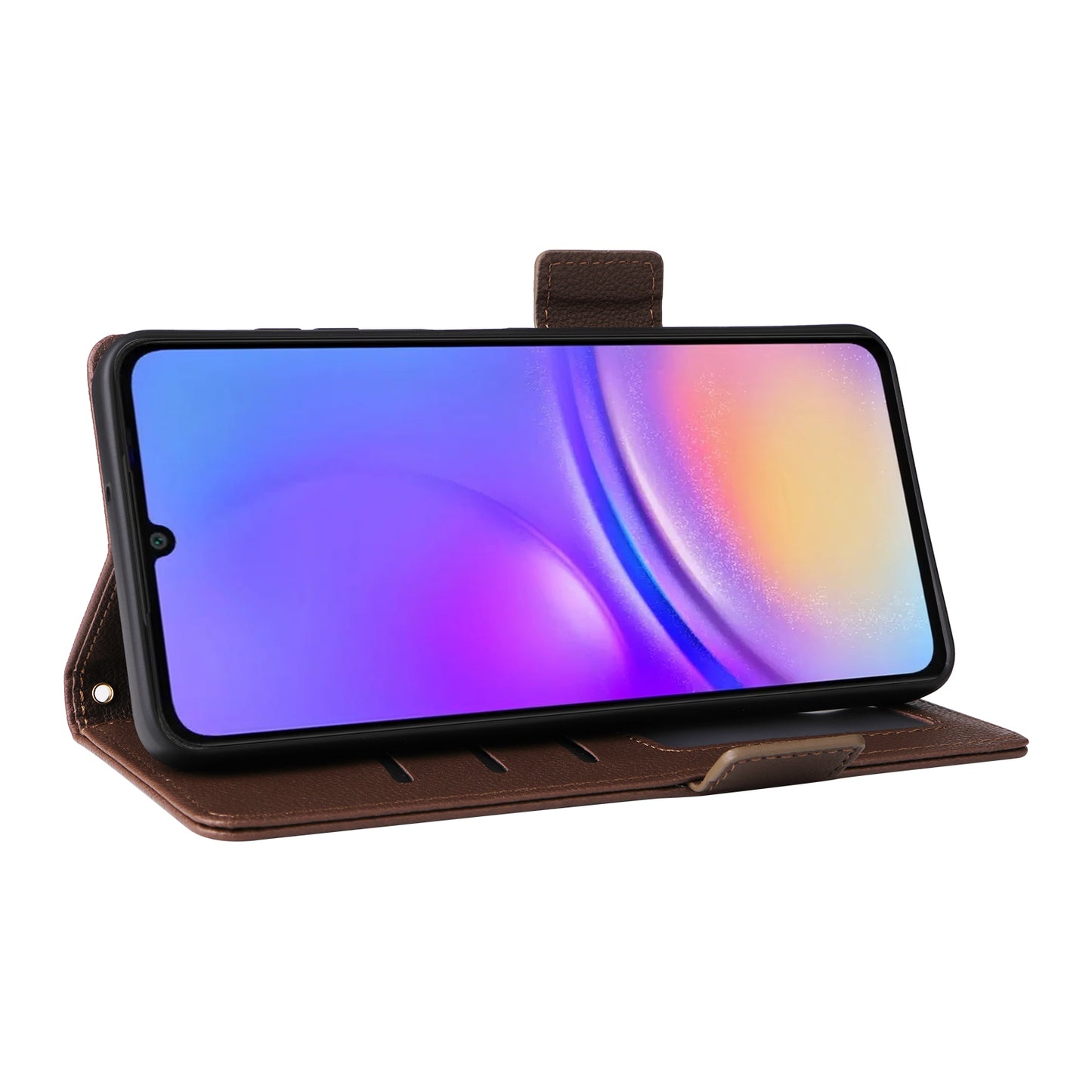 For Samsung Galaxy A06 Case Litchi Texture PU Leather Wallet Flip Phone Cover - Brown