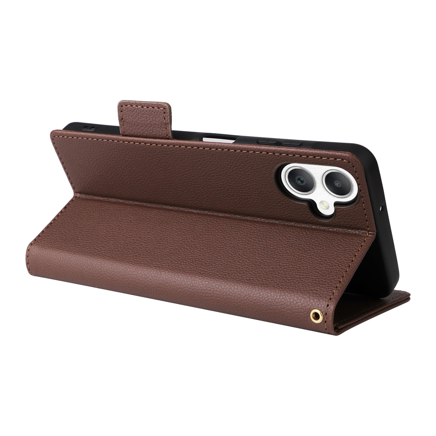 For Samsung Galaxy A06 Case Litchi Texture PU Leather Wallet Flip Phone Cover - Brown