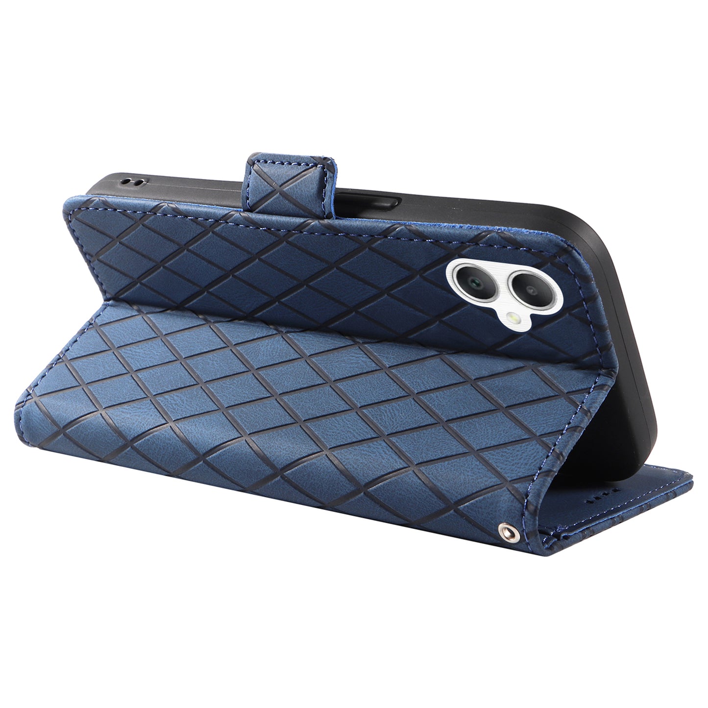 For Samsung Galaxy A06 Case Rhombus PU Leather Flip Phone Cover - Blue