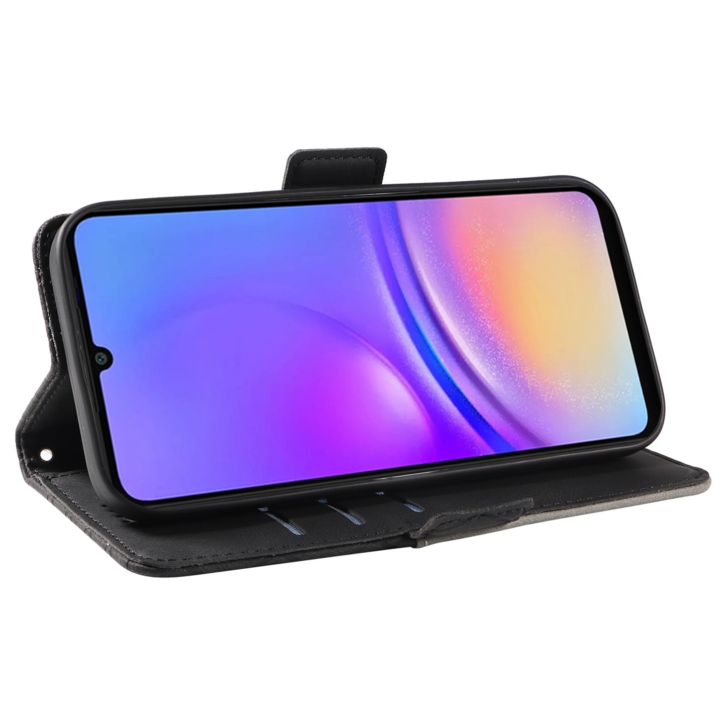 For Samsung Galaxy A06 Case Rhombus PU Leather Flip Phone Cover - Black