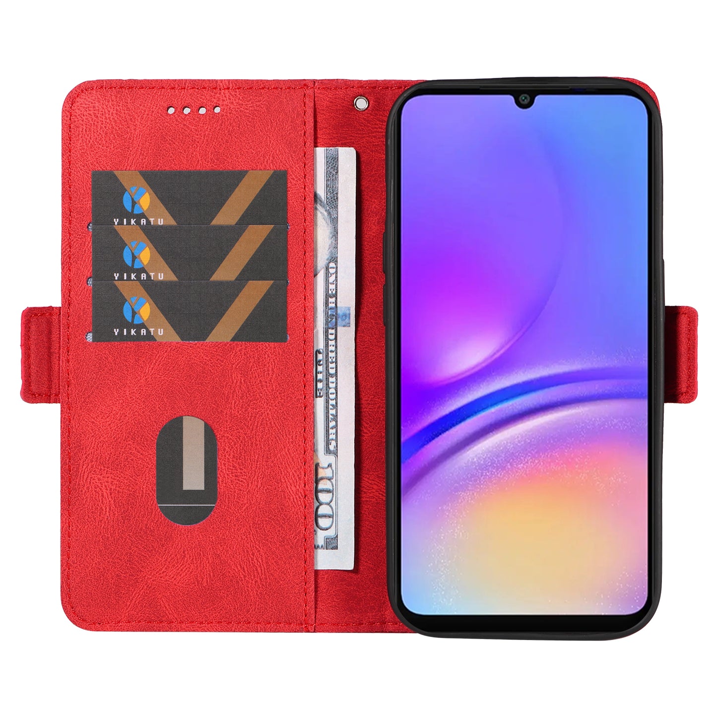 For Samsung Galaxy A06 Case Rhombus PU Leather Flip Phone Cover - Red