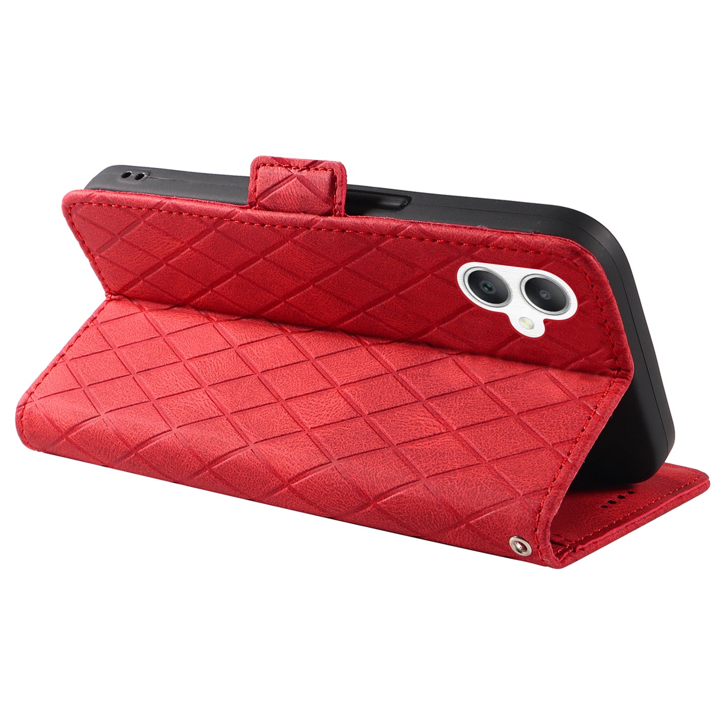 For Samsung Galaxy A06 Case Rhombus PU Leather Flip Phone Cover - Red