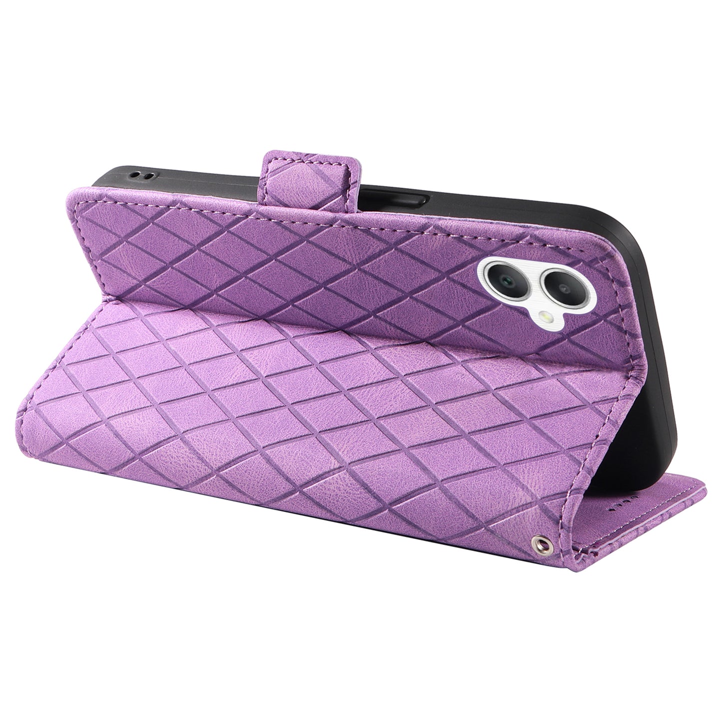 For Samsung Galaxy A06 Case Rhombus PU Leather Flip Phone Cover - Light Purple