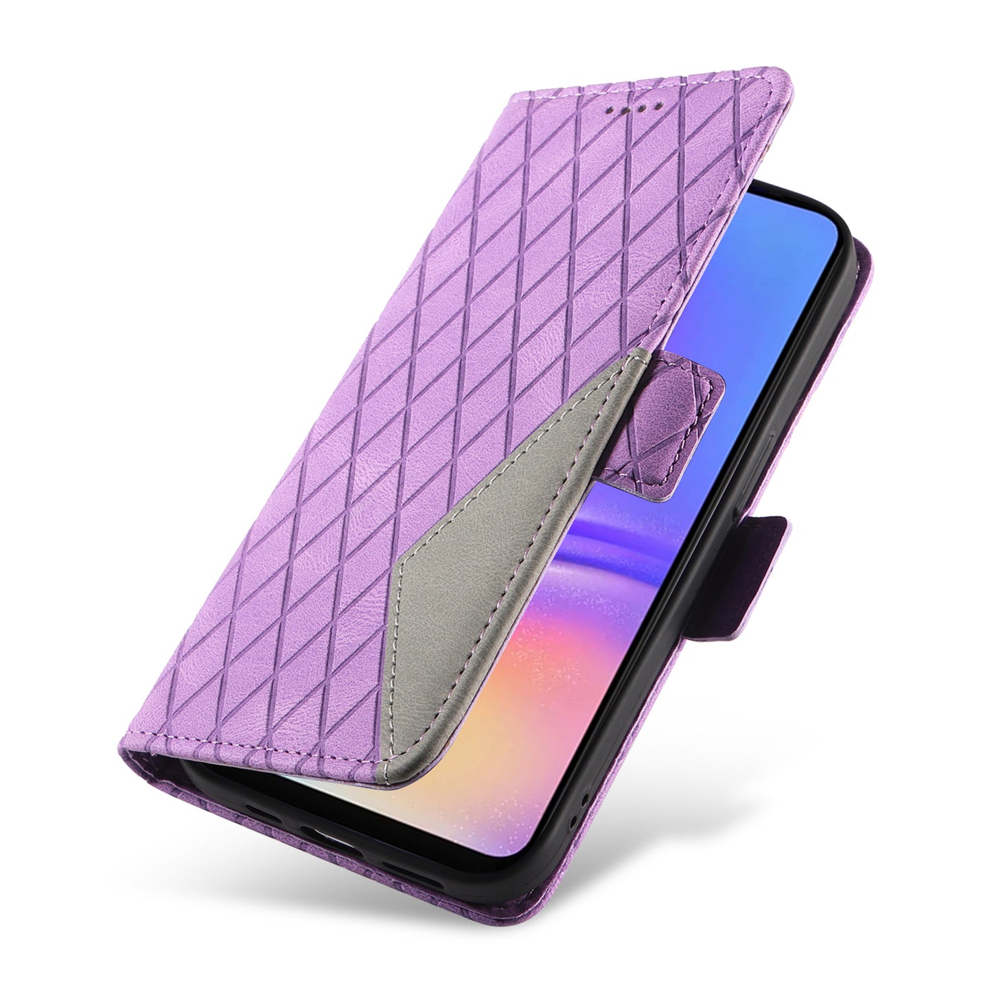For Samsung Galaxy A06 Case Rhombus PU Leather Flip Phone Cover - Light Purple