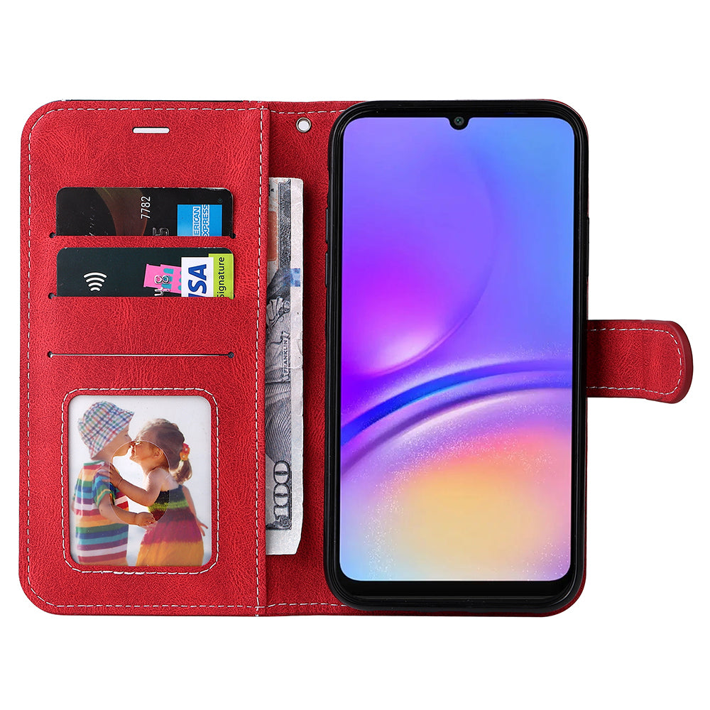 For Samsung Galaxy A06 Case Flip Wallet Leather Phone Cover 3 Color Splicing - Red