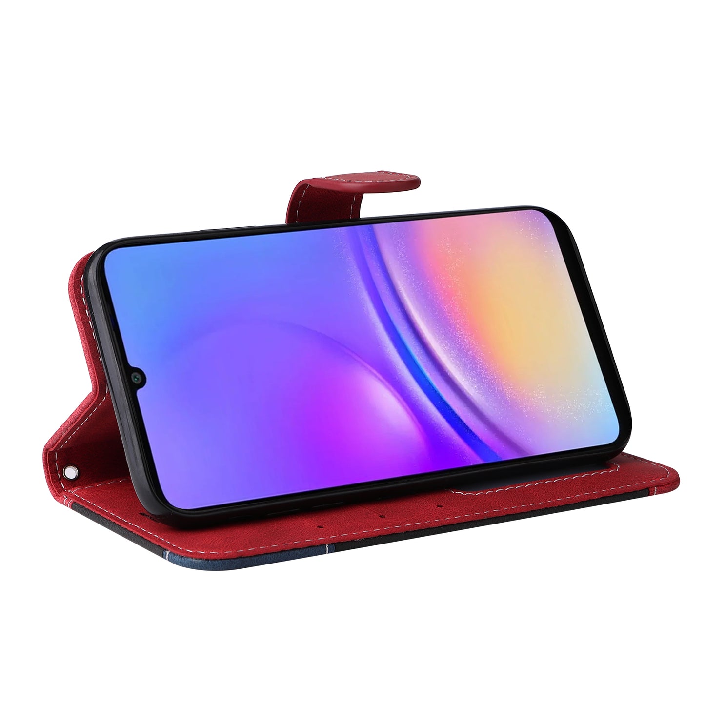 For Samsung Galaxy A06 Case Flip Wallet Leather Phone Cover 3 Color Splicing - Red