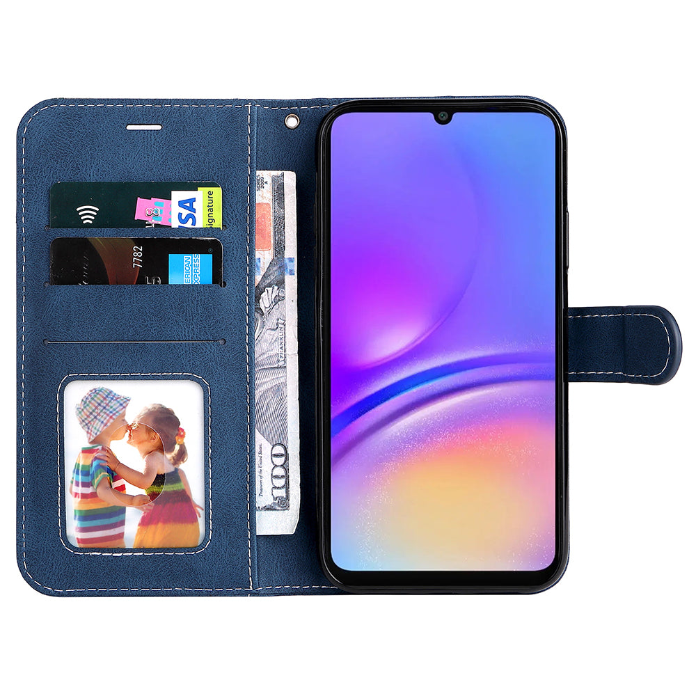 For Samsung Galaxy A06 Case Flip Wallet Leather Phone Cover 3 Color Splicing - Blue